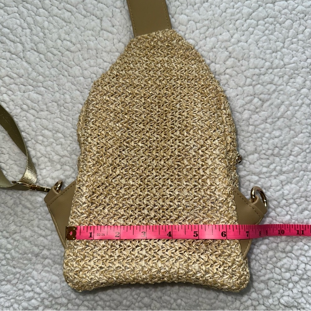Urban Expressions straw woven crossbody sling bag adjustable strap zippers gold - Picture 14 of 15